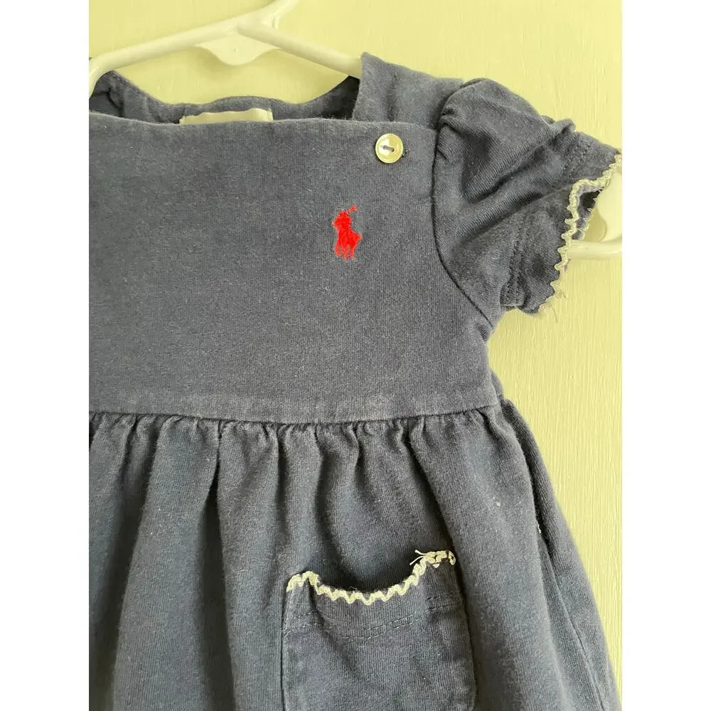 Ralph Lauren Polo blue short sleeve dress casual cotton logo Size 6mon.